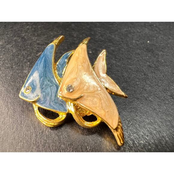 Vintage MCJ Signed Exotic Fish Gold Tone Brooch Pin - Rhinestones, Enamel - Picture 6 of 7
